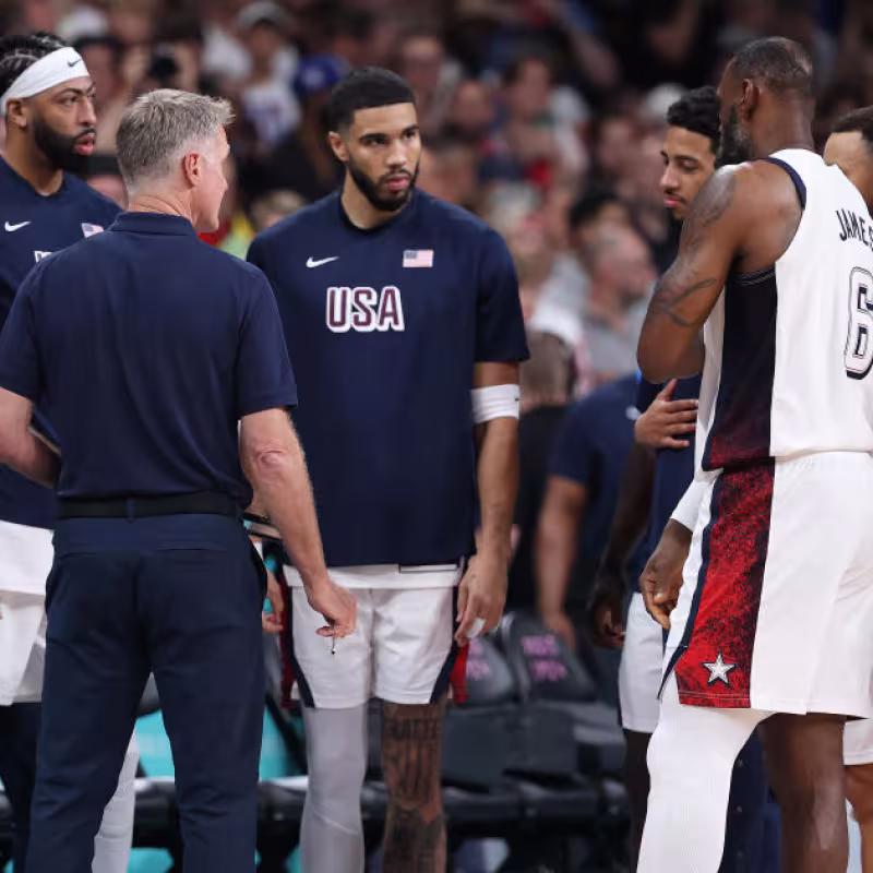 Team USA, in a timeout at the Paris 2024 Olympic Games